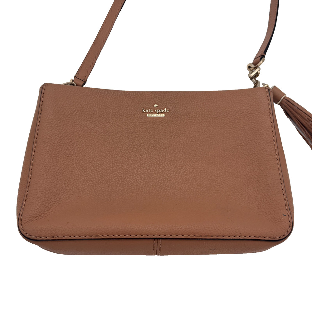 Kate Spade Chester Street Tan Pebbled Leather Crossbody Bag Tassel Zip Stripe